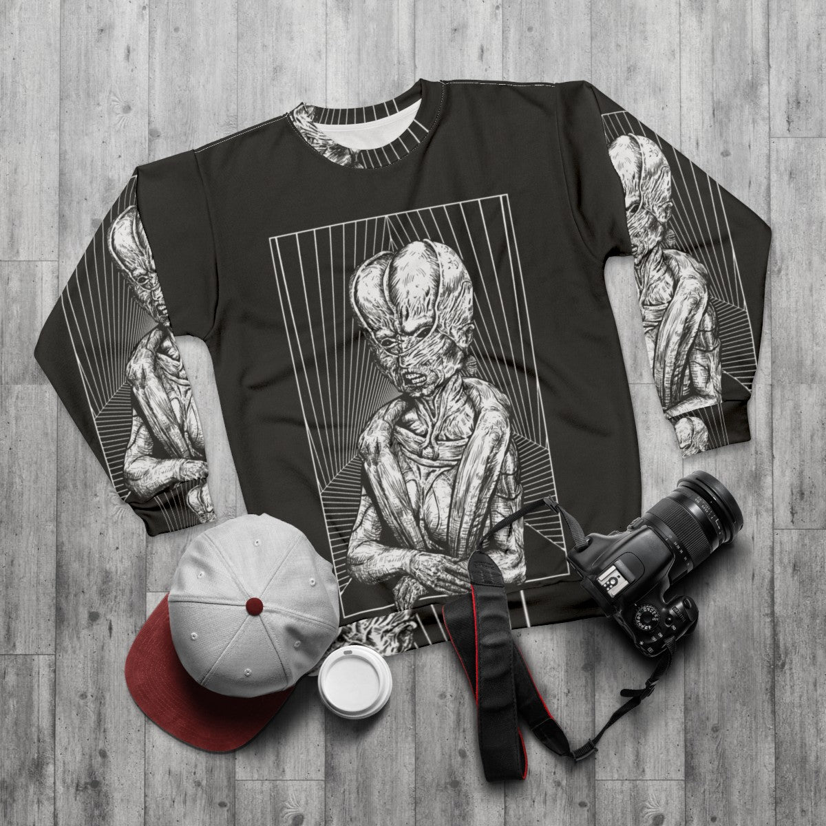 Schism Sweatshirt with Dark Gothic Occult Fantasy Art Graphic - flat lay