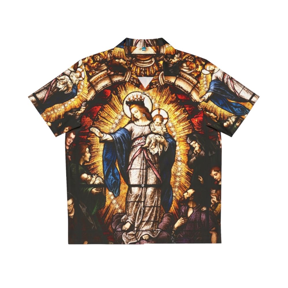 Virgin Mary Hawaiian Shirt with Stained Glass Design