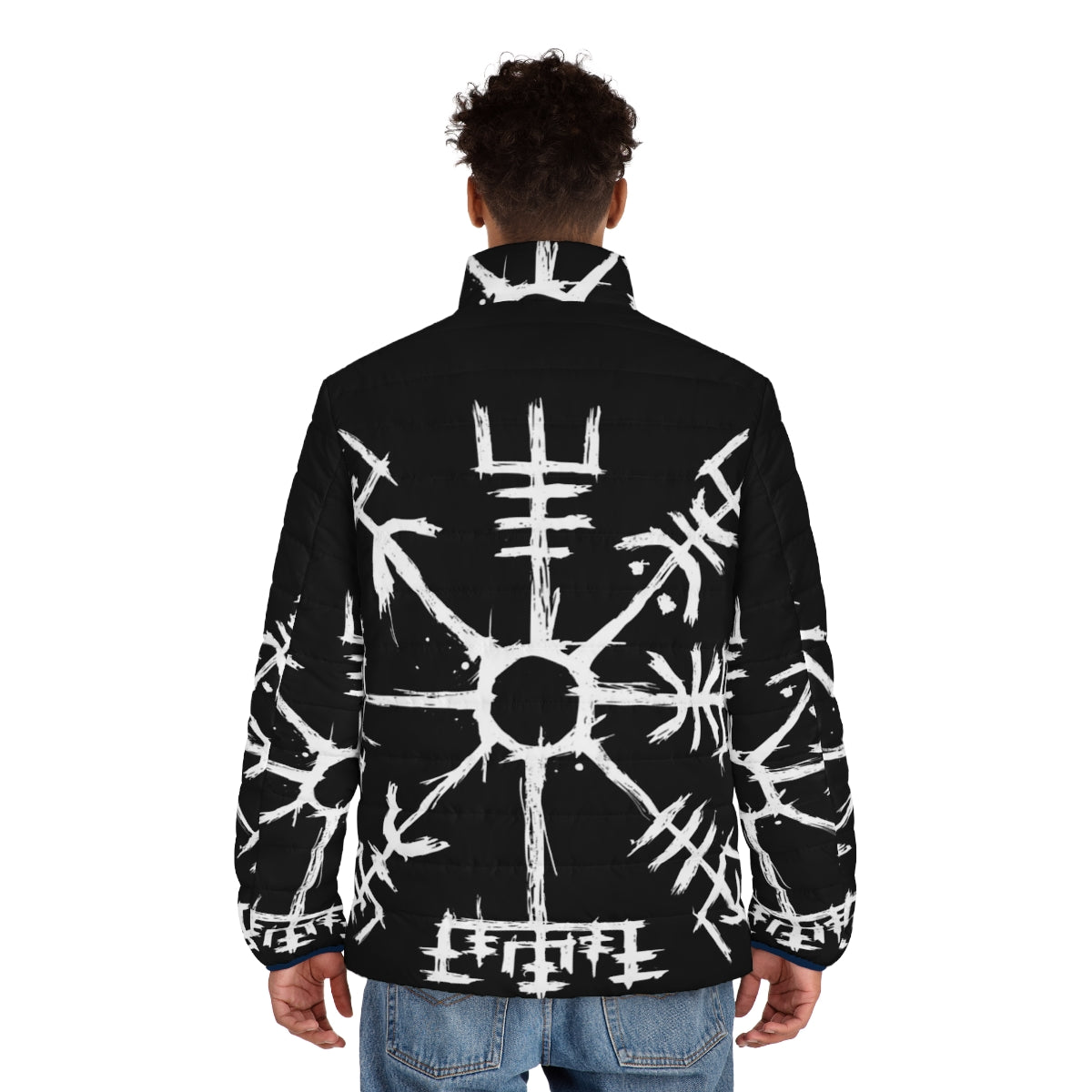 Vegvisir puffer jacket with Norse mythology inspired design - men back