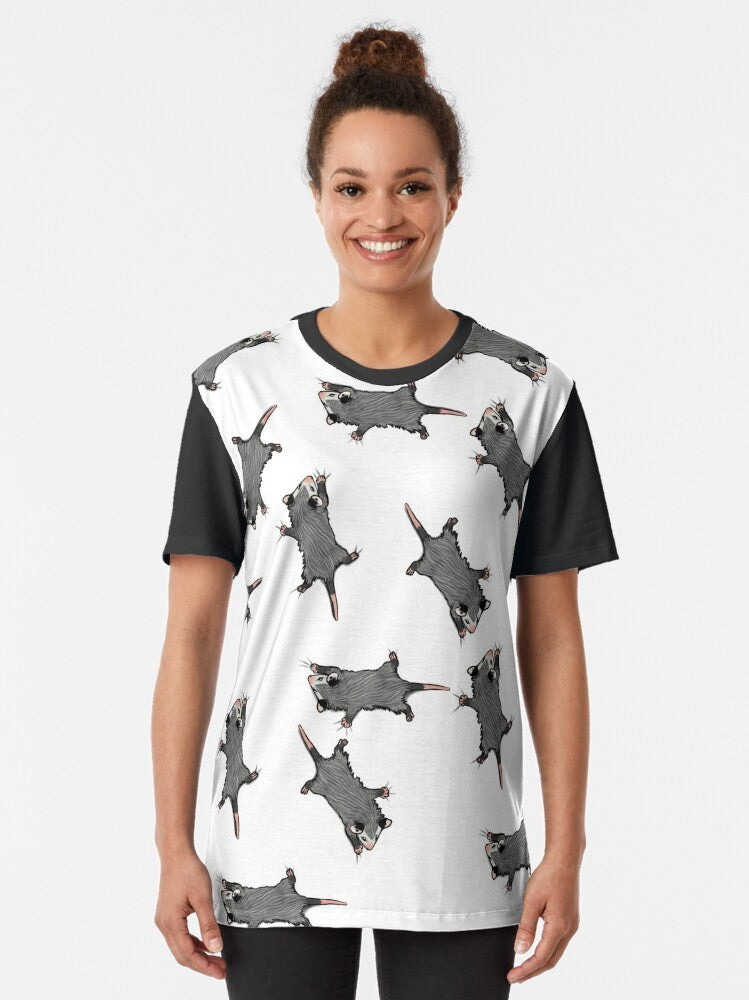 Graphic design of an opossum or possum climbing on a t-shirt - Women