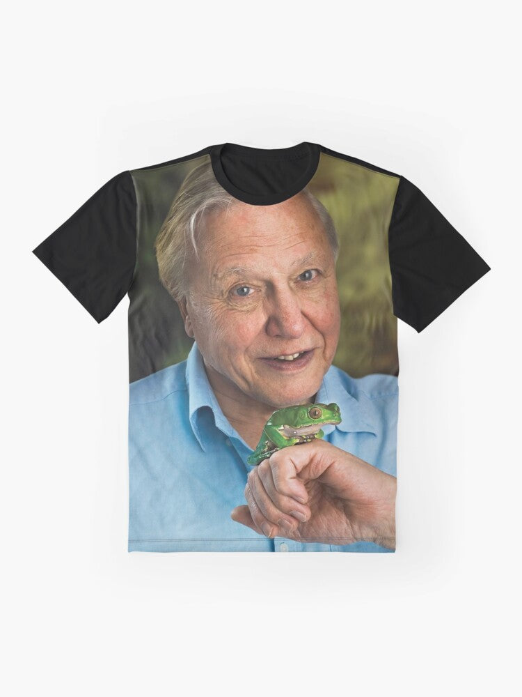 David Attenborough graphic t-shirt with all over print design featuring nature and animals - Flat lay