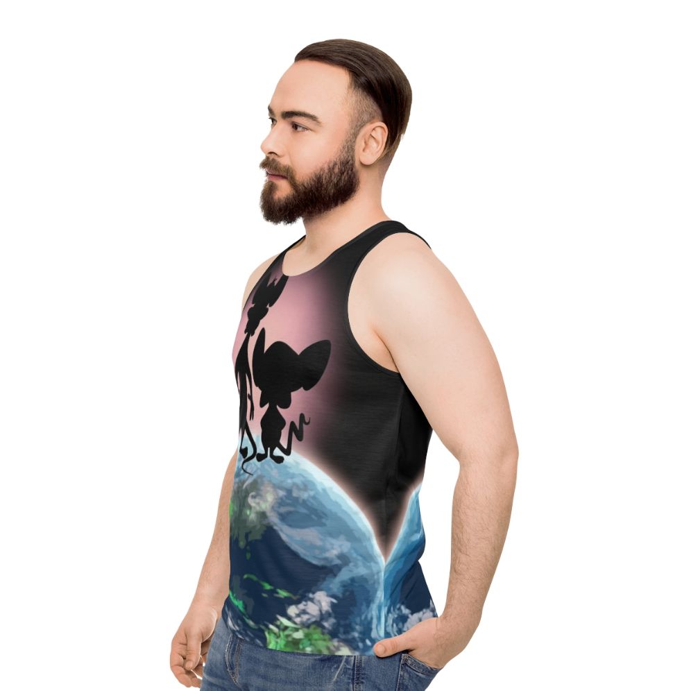 Unisex "Take Over the World" Tank Top with Cartoon Characters - men side