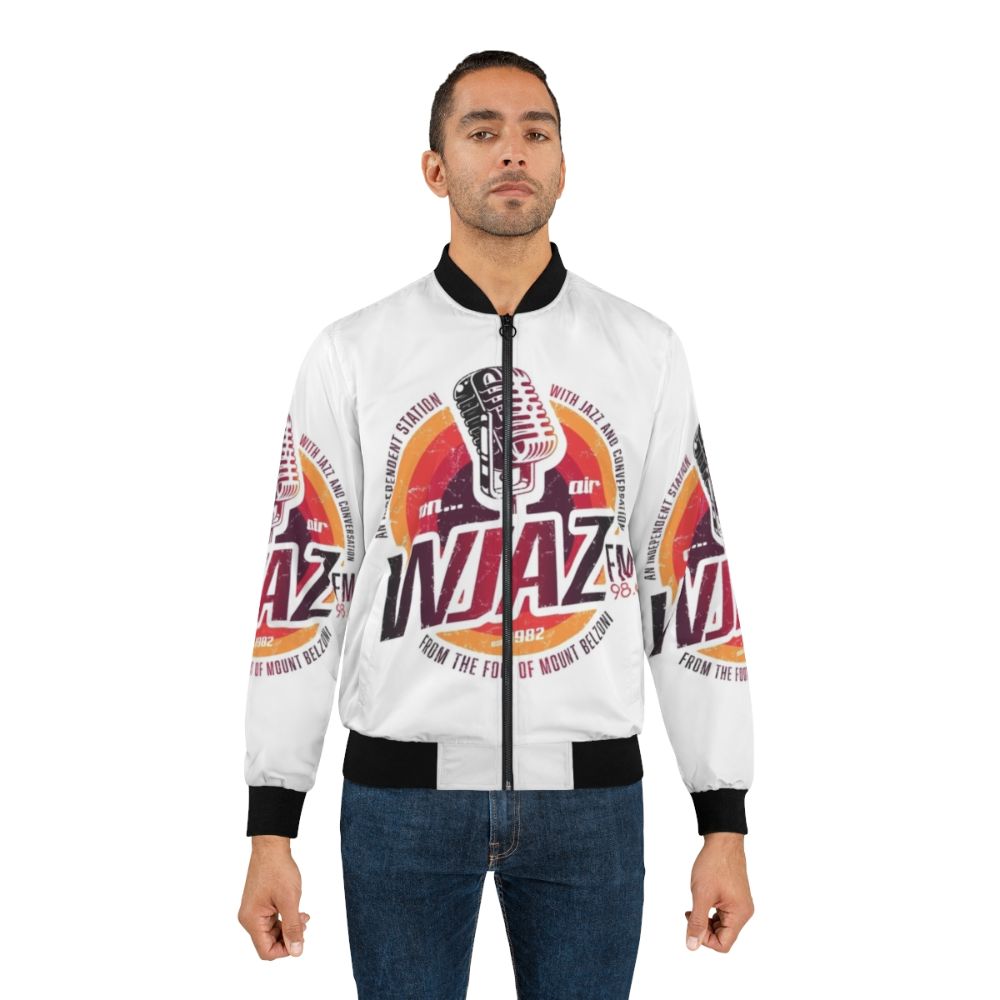 Vintage Radio WJAZ Bomber Jacket with Retro 70s Music Graphics - Lifestyle