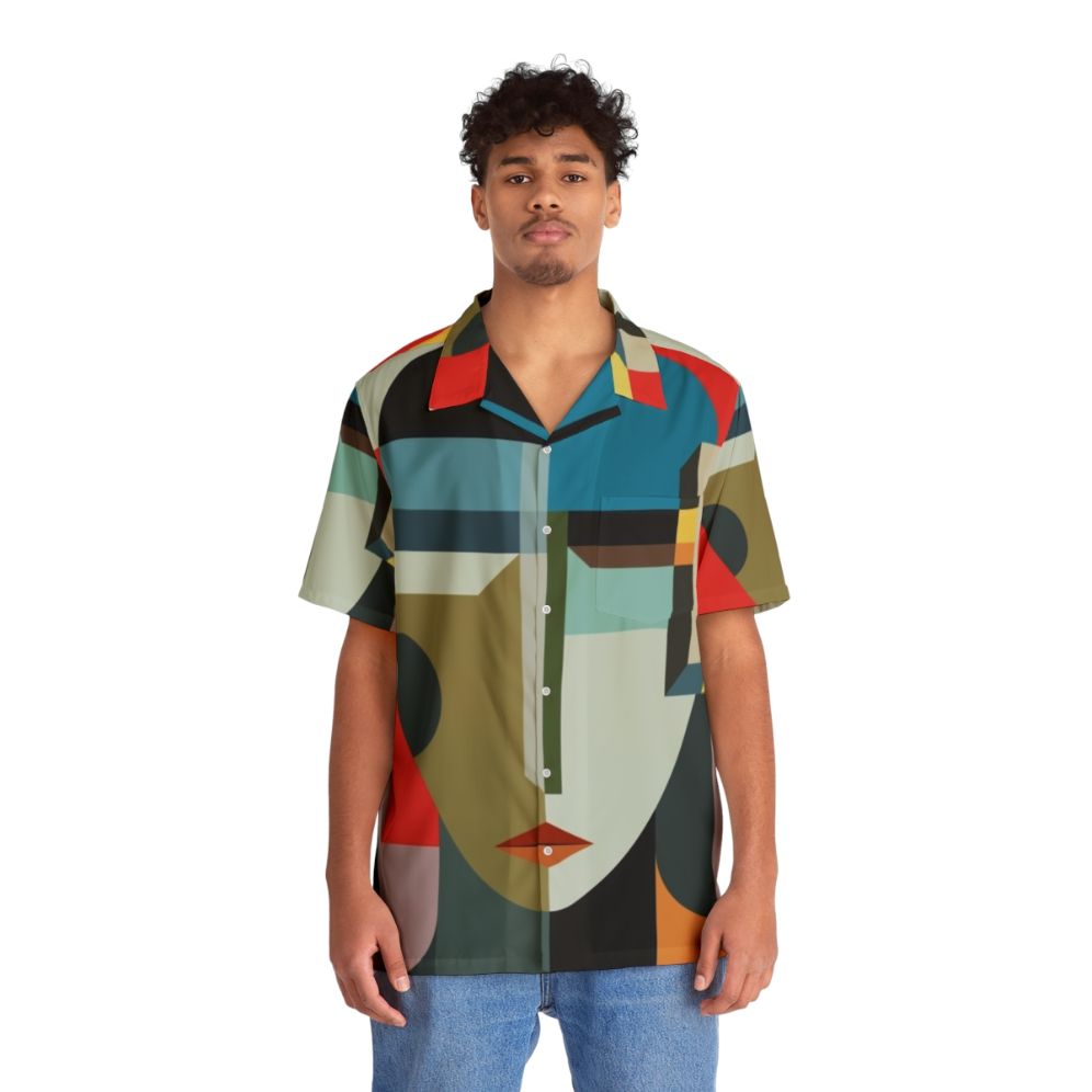 Avant Garde Woman's Hawaiian Shirt with Surreal, Modernist Design - People Front