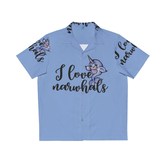 Colorful "I Love Narwhals" Hawaiian shirt featuring cute narwhal design