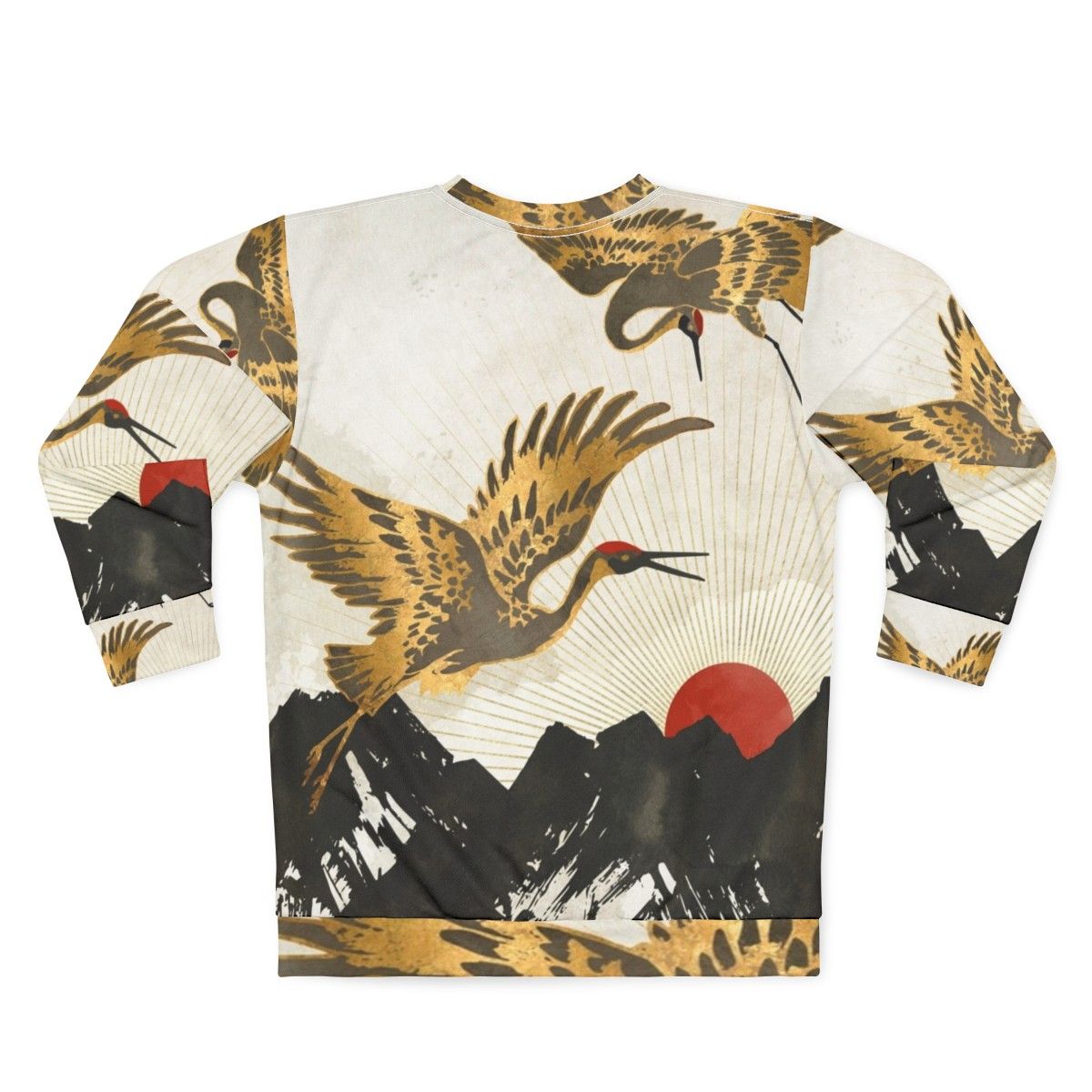 Elegant Flight Crane Sweatshirt with Nature and Landscape Design - Back