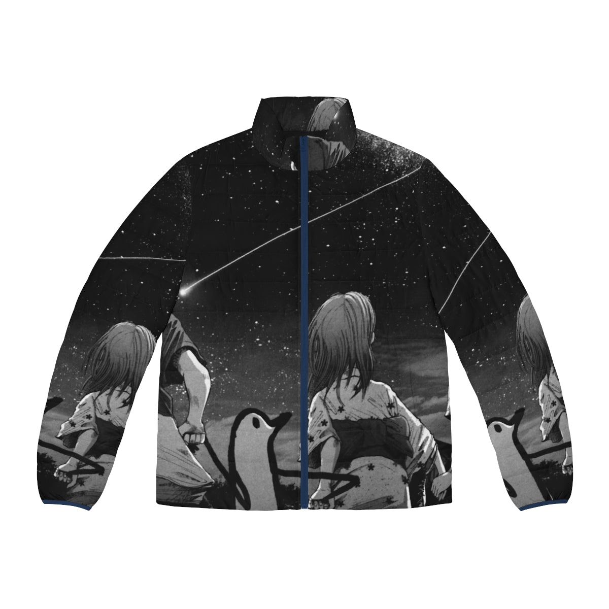 Oyasumi Punpun Milky Way Puffer Jacket featuring the iconic Punpun character from the popular manga series