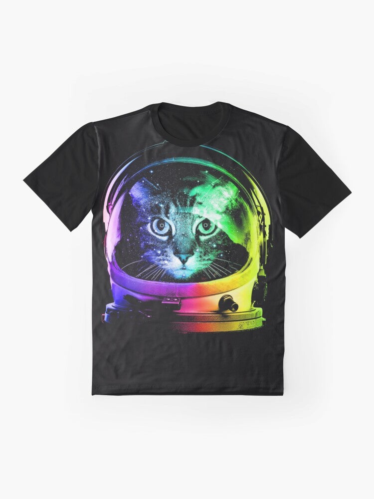 An adorable astronaut cat floating in the cosmos against a galaxy background - Flat lay