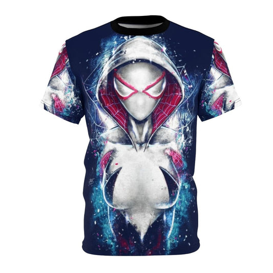 Artistic depiction of the Marvel Comics character Spider-Gwen on a high-quality t-shirt.