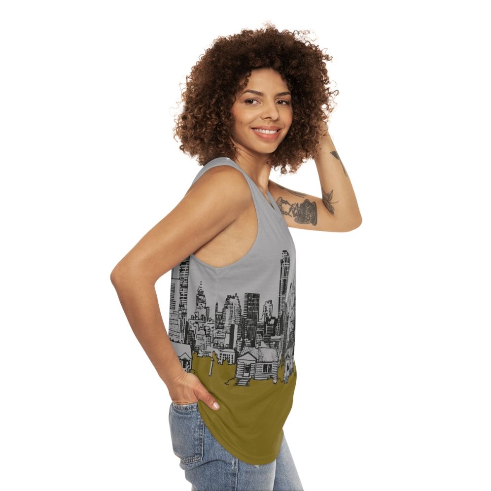 Unisex tank top featuring the album cover of "The Hissing of Summer Lawns" by Joni Mitchell - women side