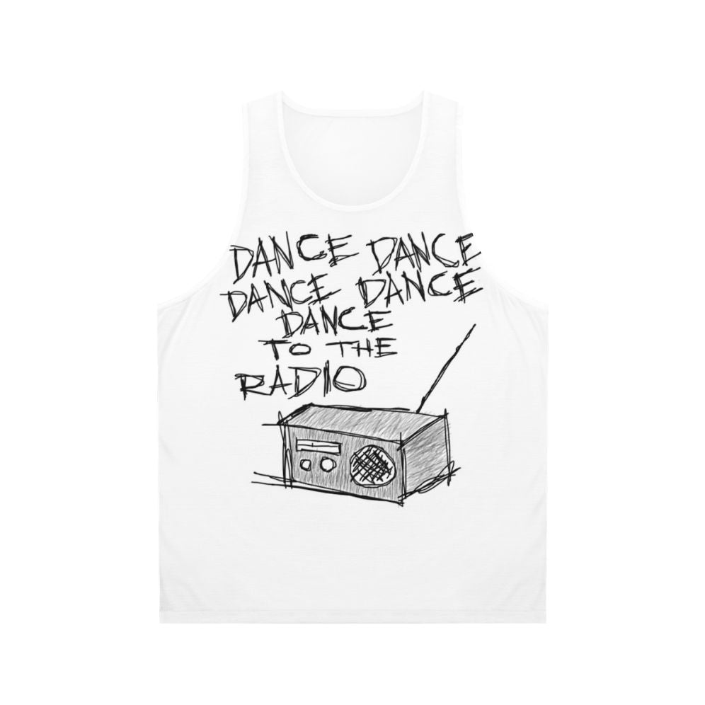 Unisex dance music tribute tank top featuring New Order and Joy Division