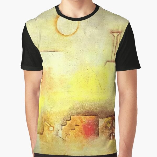 "Iconic 'Castle and Sun' painting by Paul Klee on a graphic t-shirt"