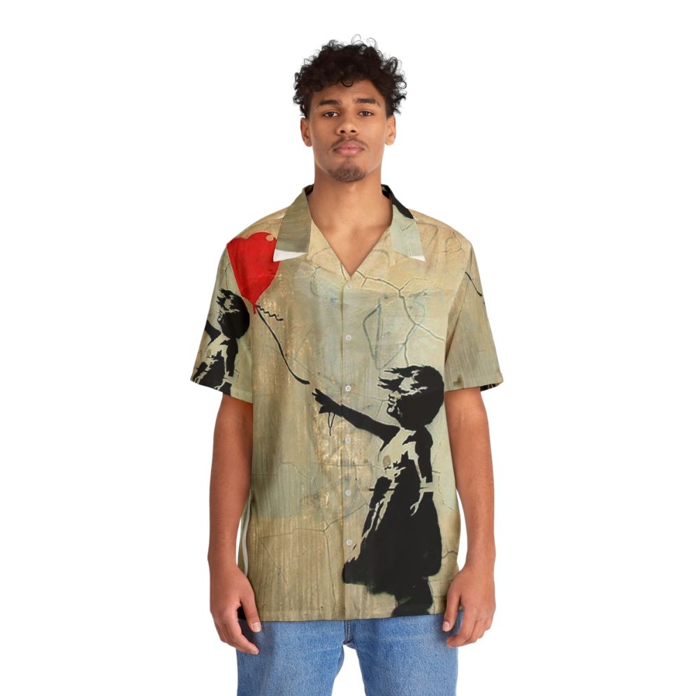 Banksy red heart balloon Hawaiian shirt - People Front