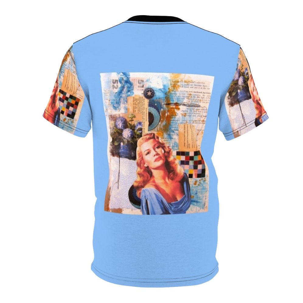 Stylized portrait of classic Hollywood actress Rita Hayworth in a vibrant blue color scheme - Back