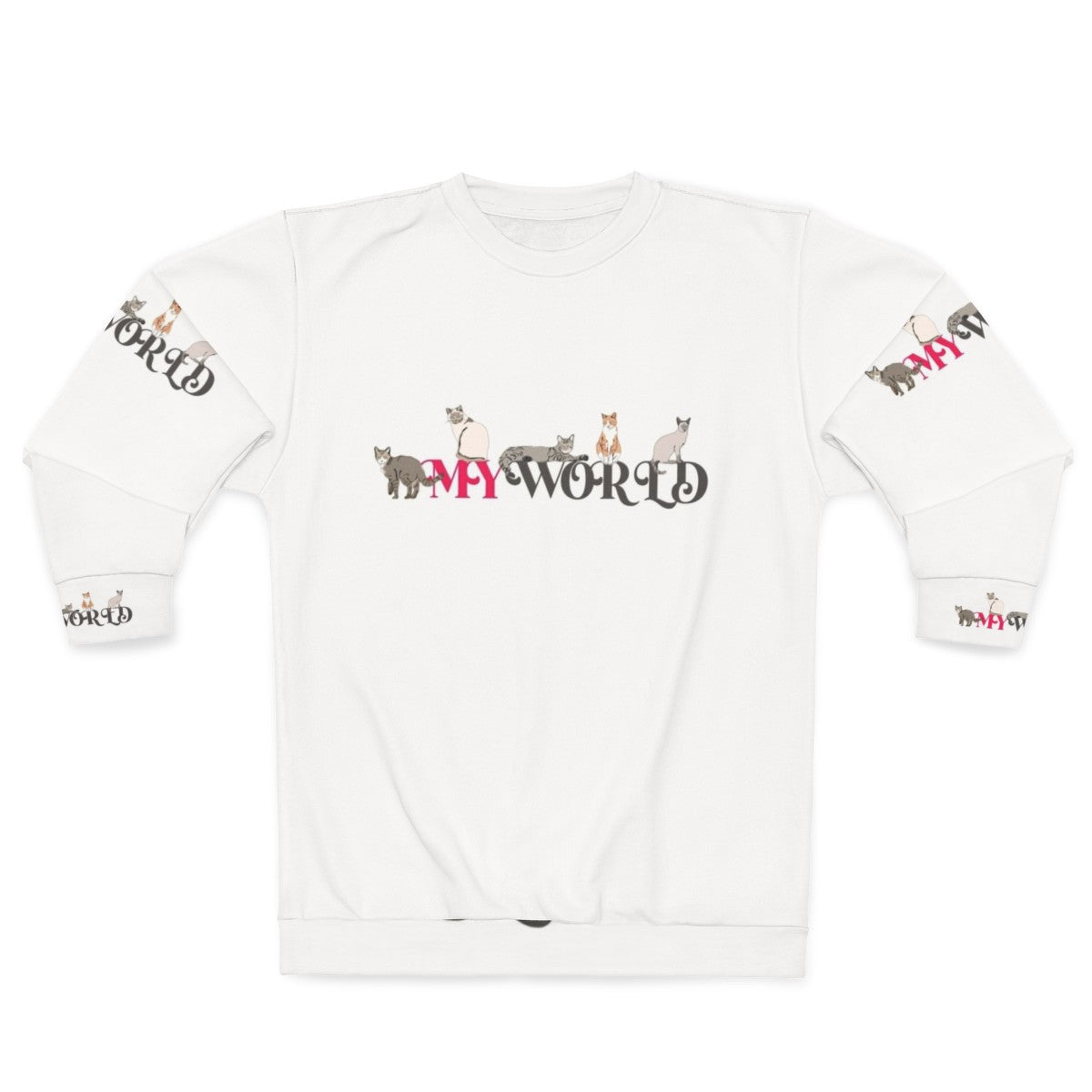 "My World" Sweatshirt with Cute Cats and Colorful Designs