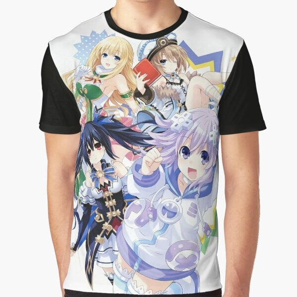 Neptunia CPUs Anime Graphic T-Shirt featuring Neptune, Noire, Blanc, and Vert