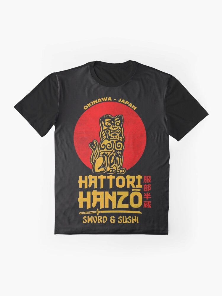 Hattori Hanzo Graphic T-Shirt featuring the iconic samurai character from Quentin Tarantino's Kill Bill movies - Flat lay