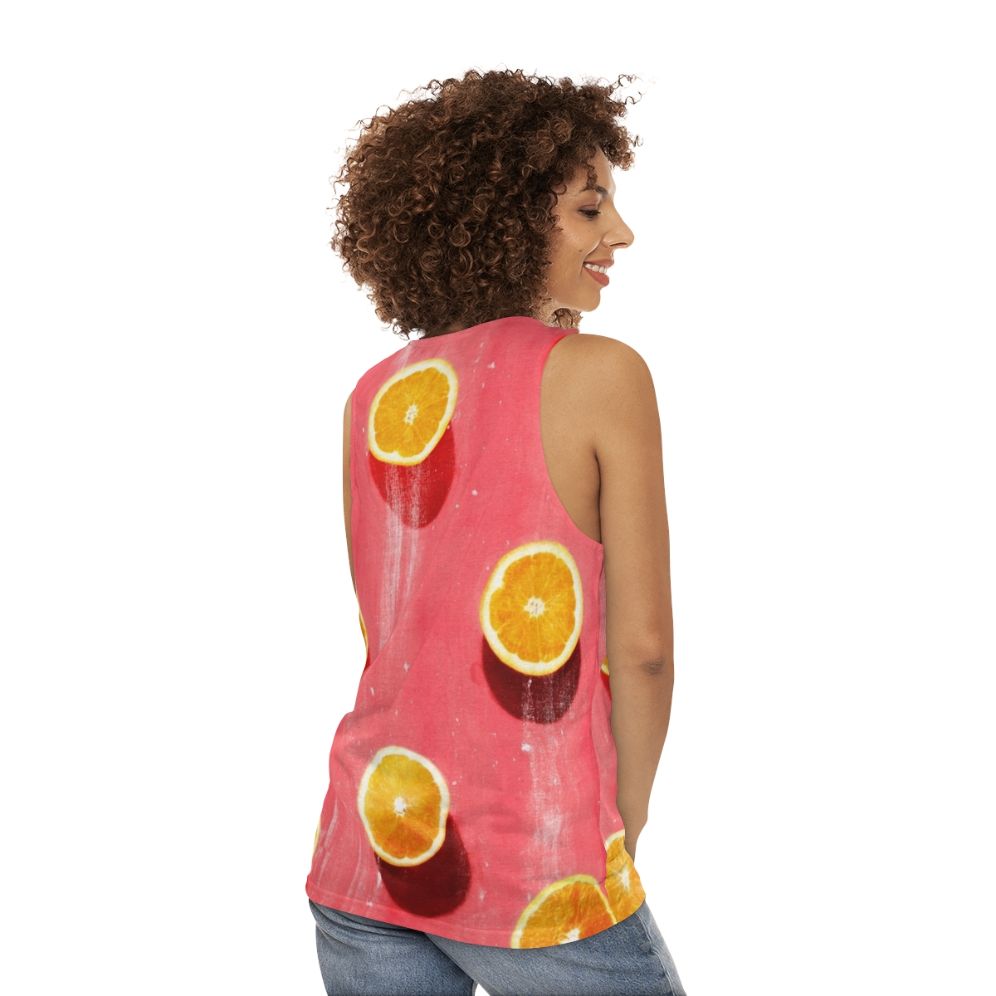 Unisex tank top with colorful fruit graphic design - women back