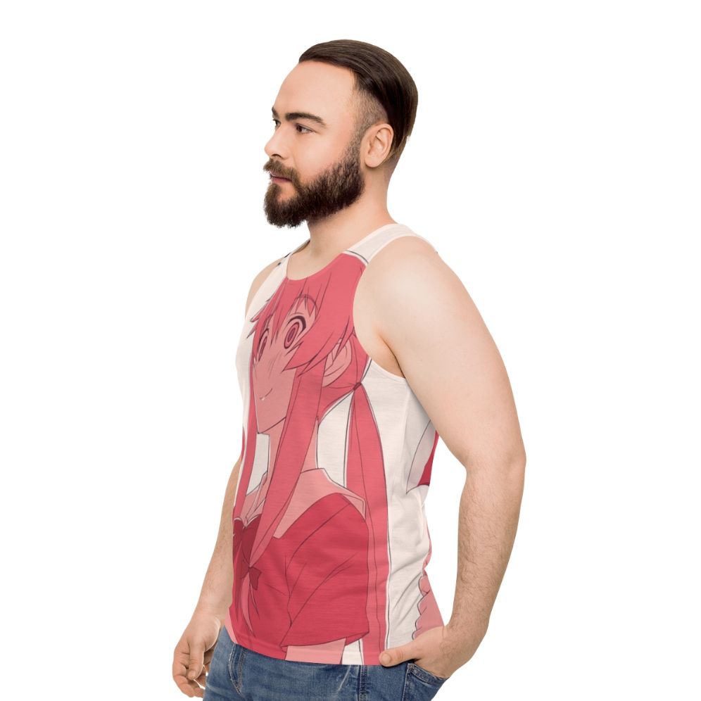 Mirai Nikki anime unisex tank top featuring Yuno Gasai - men side