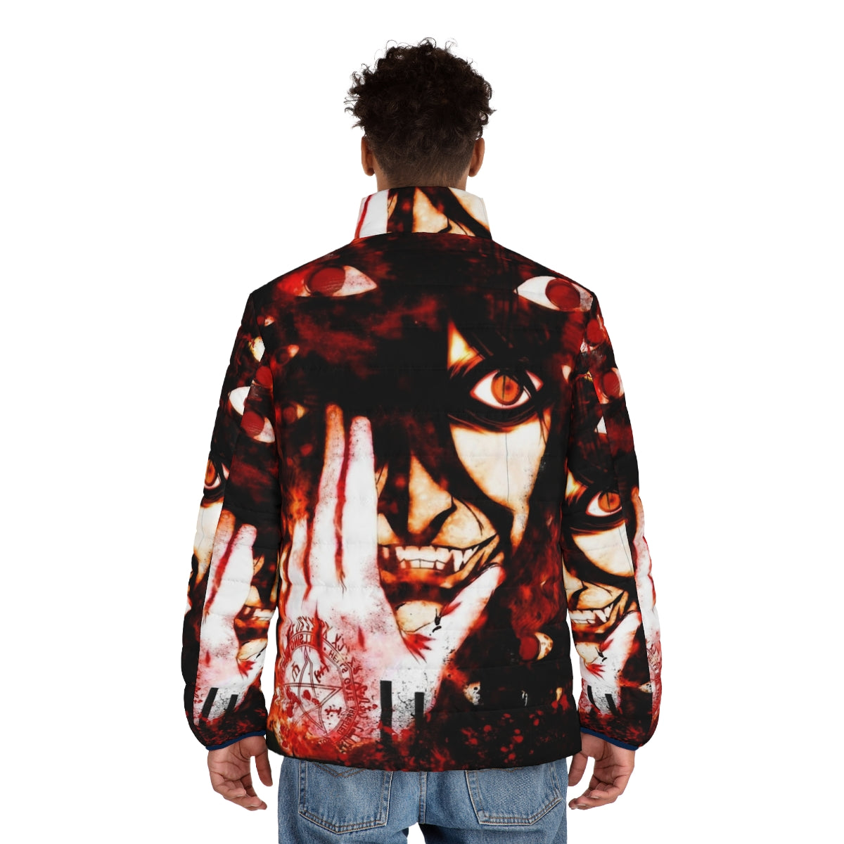 Hellsing Anime Puffer Jacket with Dark Gothic Design - men back