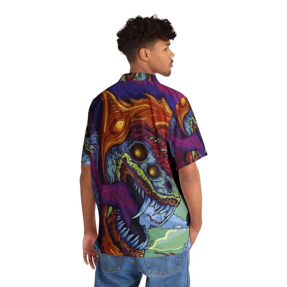 Hyper Beast Hawaiian Shirt featuring vibrant watercolor patterns and gaming elements - People Back