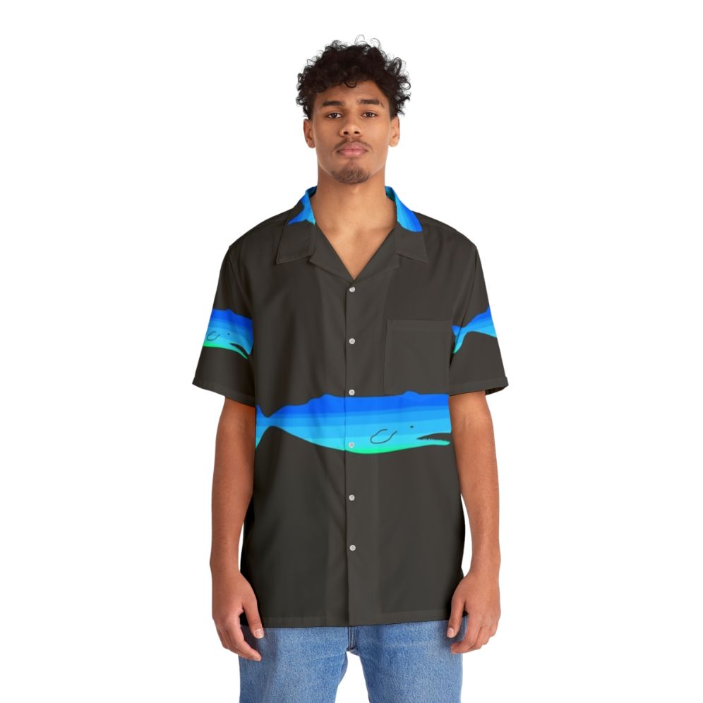 Blue whale Hawaiian shirt with abstract ocean and nature design - People Front