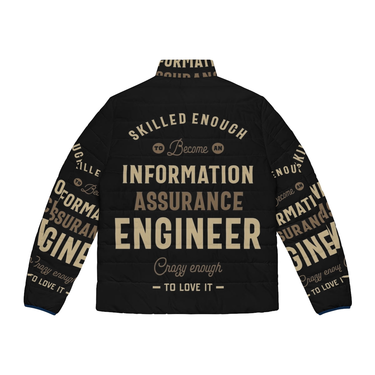 Information Assurance Engineer wearing a puffer jacket with a focus on cybersecurity and engineering - Back