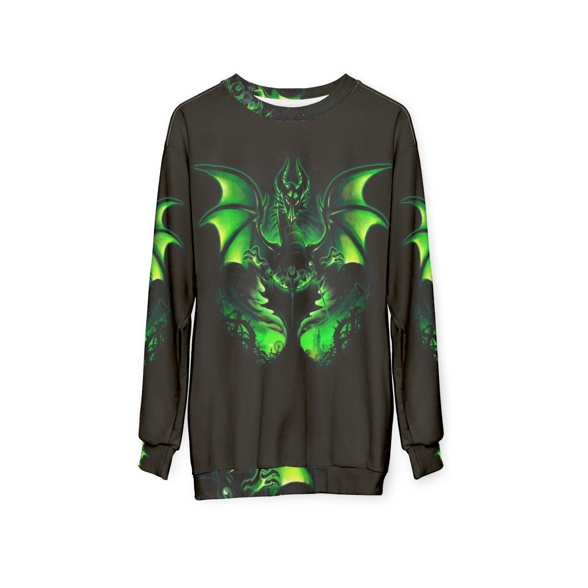 Maleficium sweatshirt featuring a sleeping beauty villain and dragon design - hanging