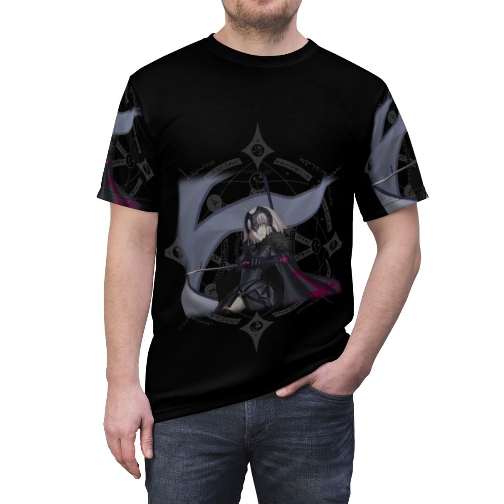 Fate-inspired anime t-shirt design featuring Jeanne d'Arc Alter character - men front