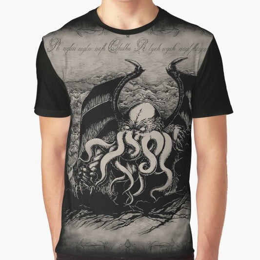 Vintage-style graphic t-shirt featuring the iconic Cthulhu, a Great Old One from H.P. Lovecraft's cosmic horror stories.