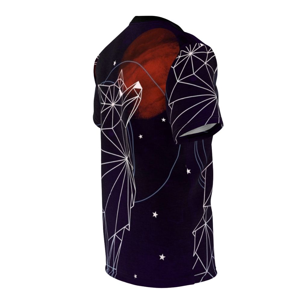 Cosmic galaxy t-shirt with geometric space themed print featuring stars, planets, and nebulae - men right