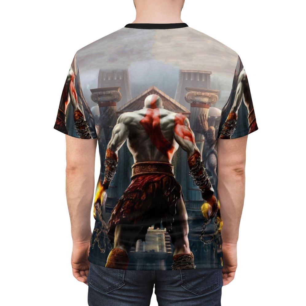 T-shirt featuring the character Kratos from the God of War video game series - men back