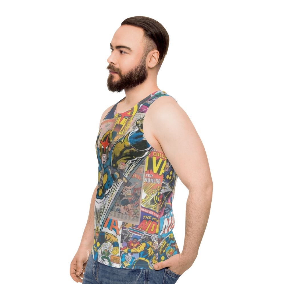 Vintage superhero comic nova unisex tank top - men side