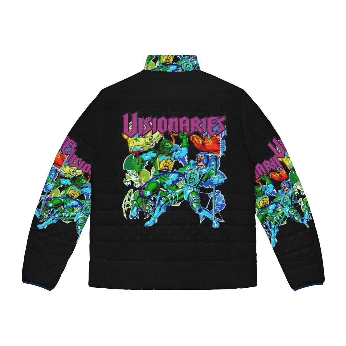 Retro 80s visionaries puffer jacket with psychedelic, trippy, and vintage inspired design - Back