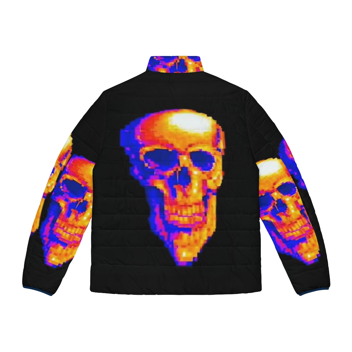 Mde Puffer Jacket featuring pixel art and a skull design - Back