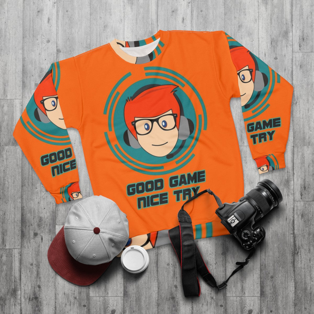 Conan O'Brien "Good Game Nice Try" Funny Sweatshirt - flat lay