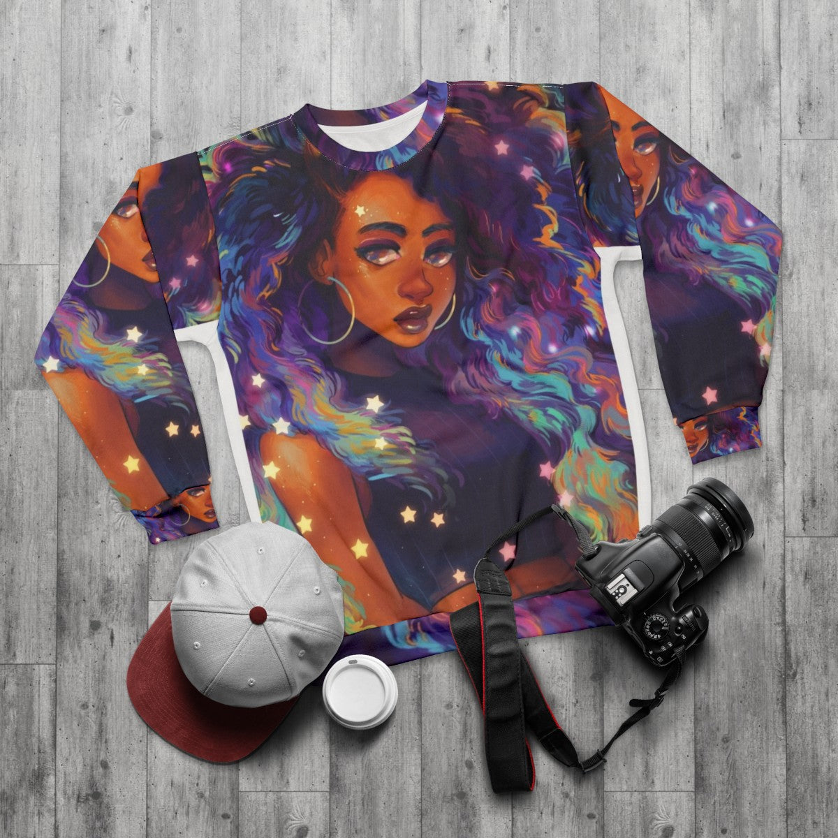 Nebula Sweatshirt with Cosmic Galaxy Design - flat lay