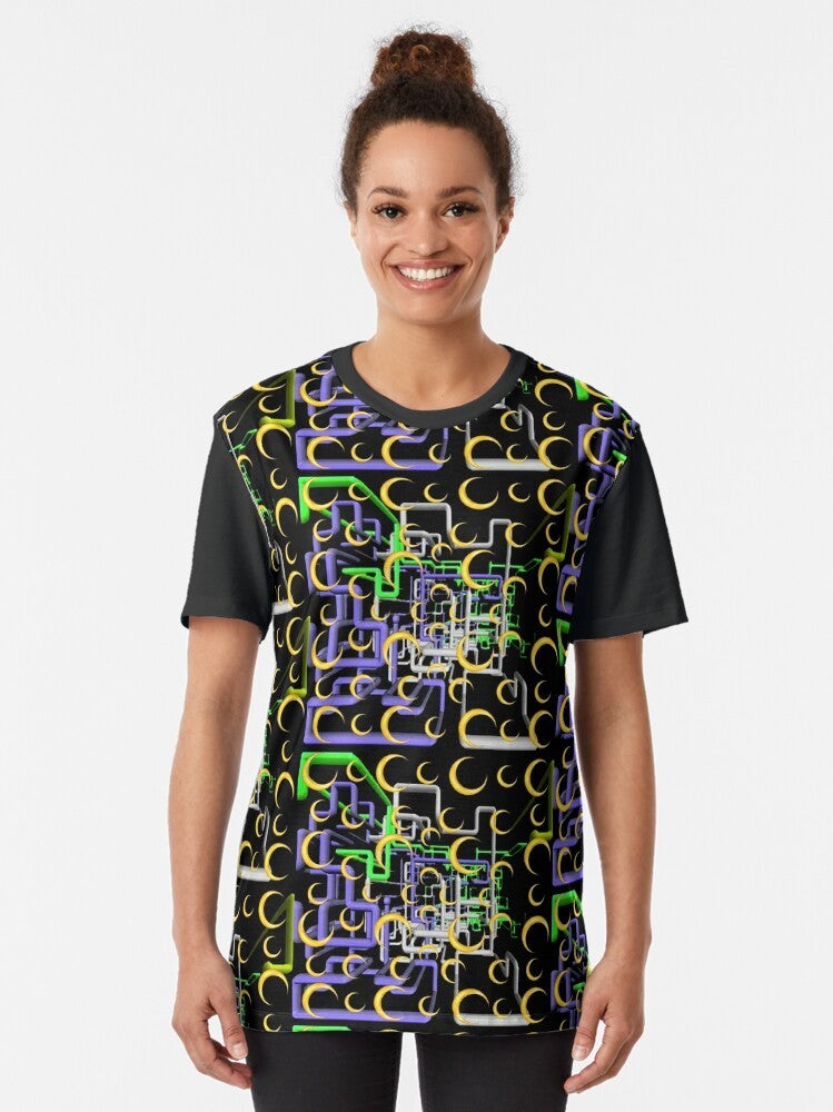 "Dan Flashes pattern graphic tshirt featuring the comedy of Tim Robinson" - Women