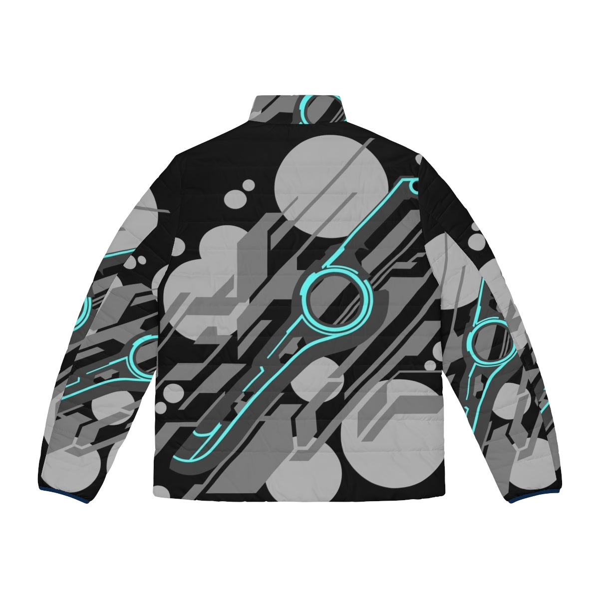 Monado Abstract Grey Puffer Jacket - Xenoblade Chronicles Inspired Outerwear - Back