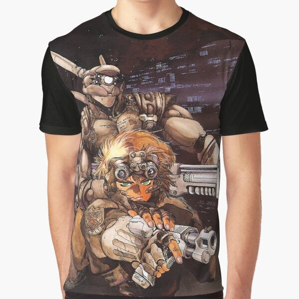 Appleseed Briareos and Deunan mecha-inspired graphic t-shirt for anime enthusiasts