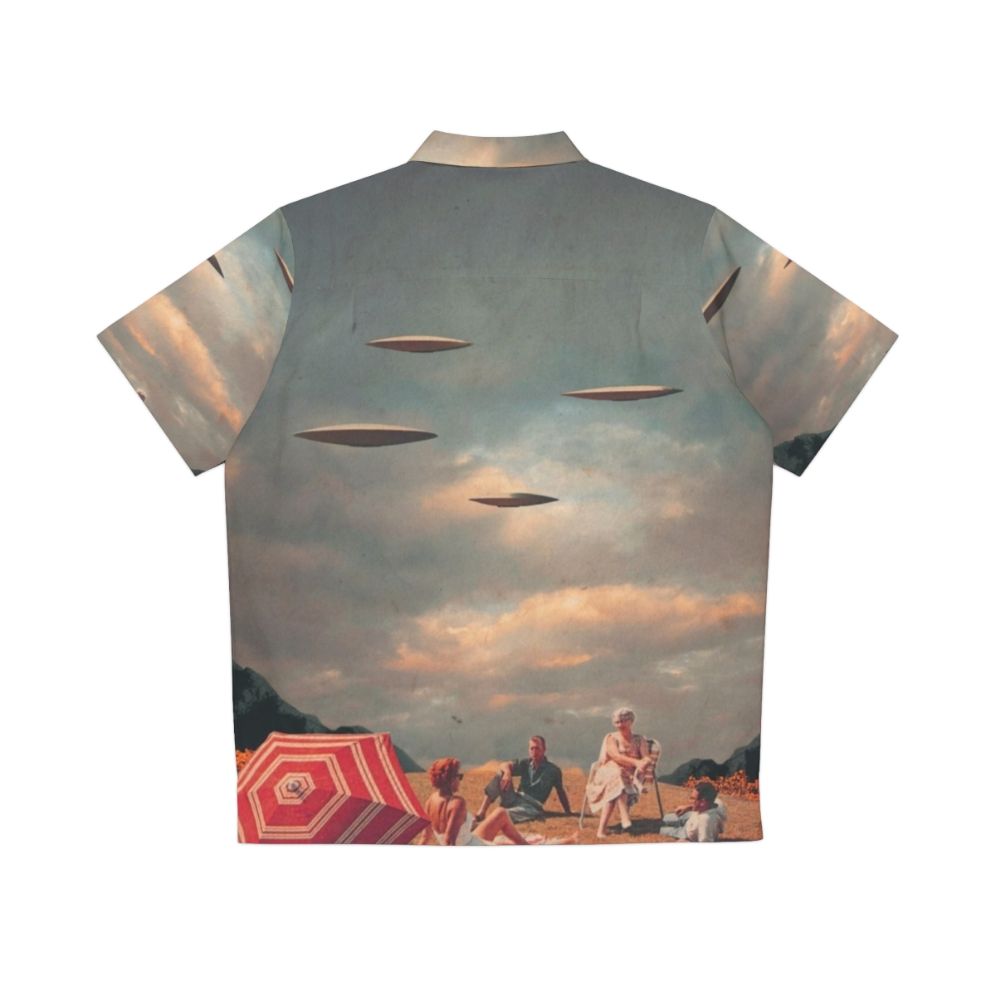 Vintage Retro Sci-Fi Hawaiian Shirt with surreal landscape and UFO - Back