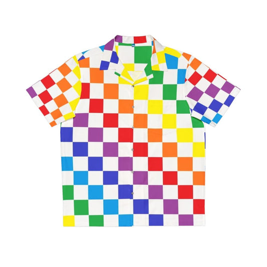 Checkered rainbow pattern hawaiian shirt