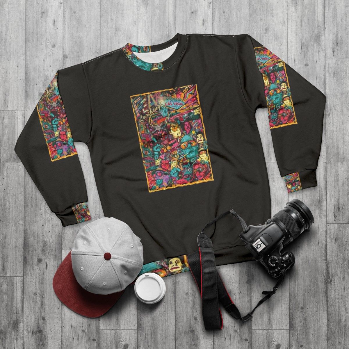 Iconic 'Fear and Loathing in Las Vegas' Sweatshirt featuring Hunter S. Thompson's Gonzo Journalism - flat lay