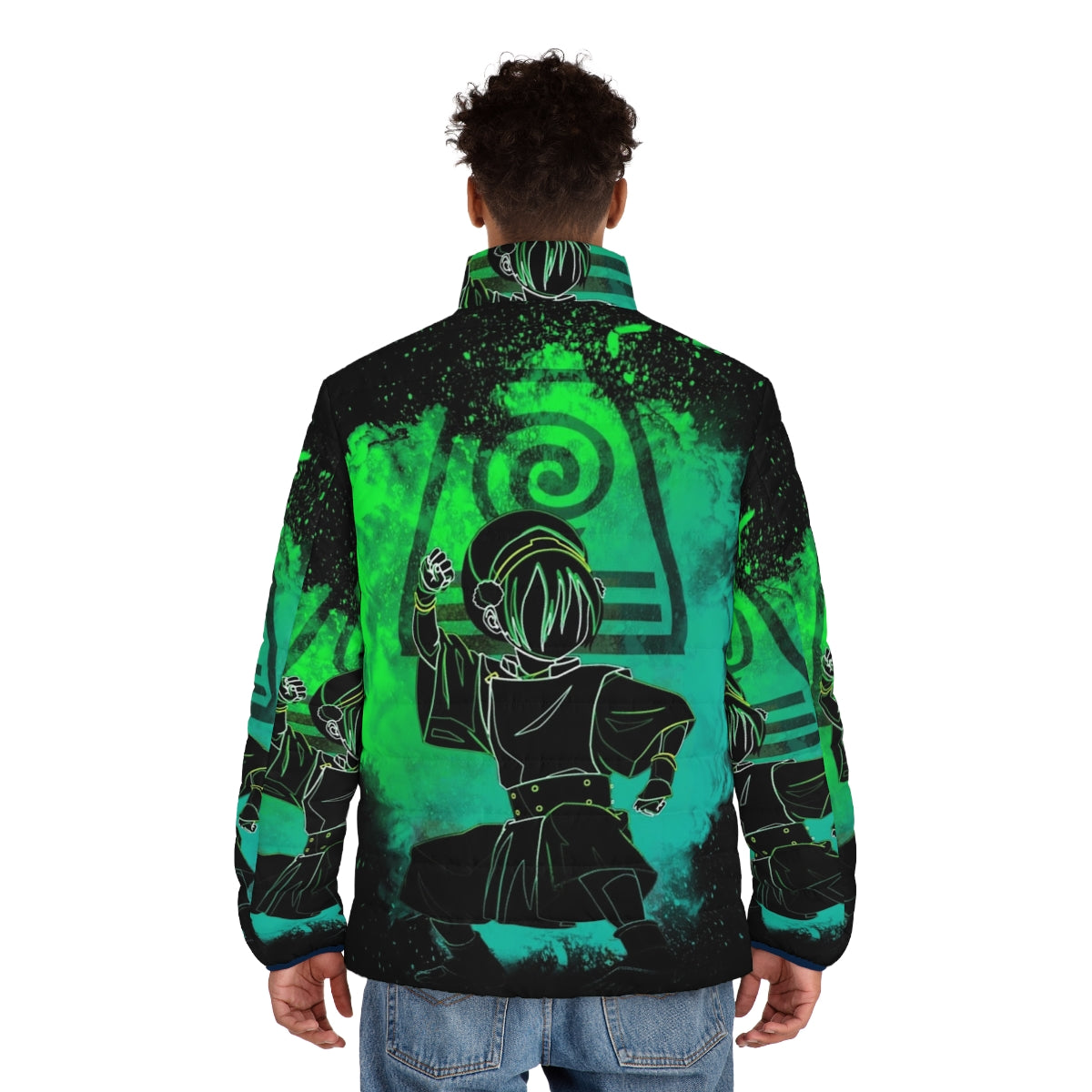 Avatar inspired colorful puffer jacket with nature design - men back