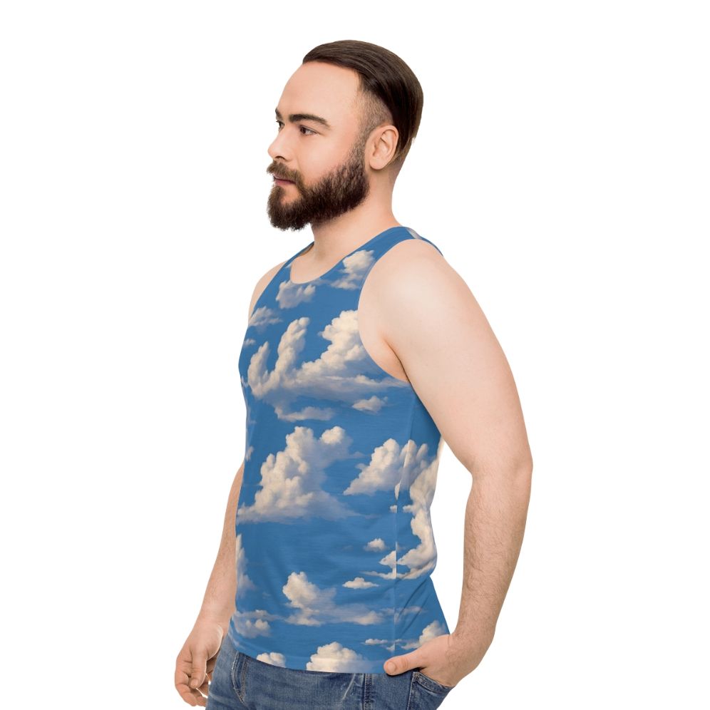 Unisex tank top with a cloud and sky print - men side