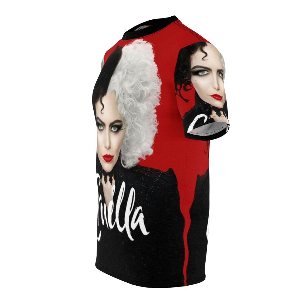 Stylized Cruella de Vil inspired art print T-shirt design - men left