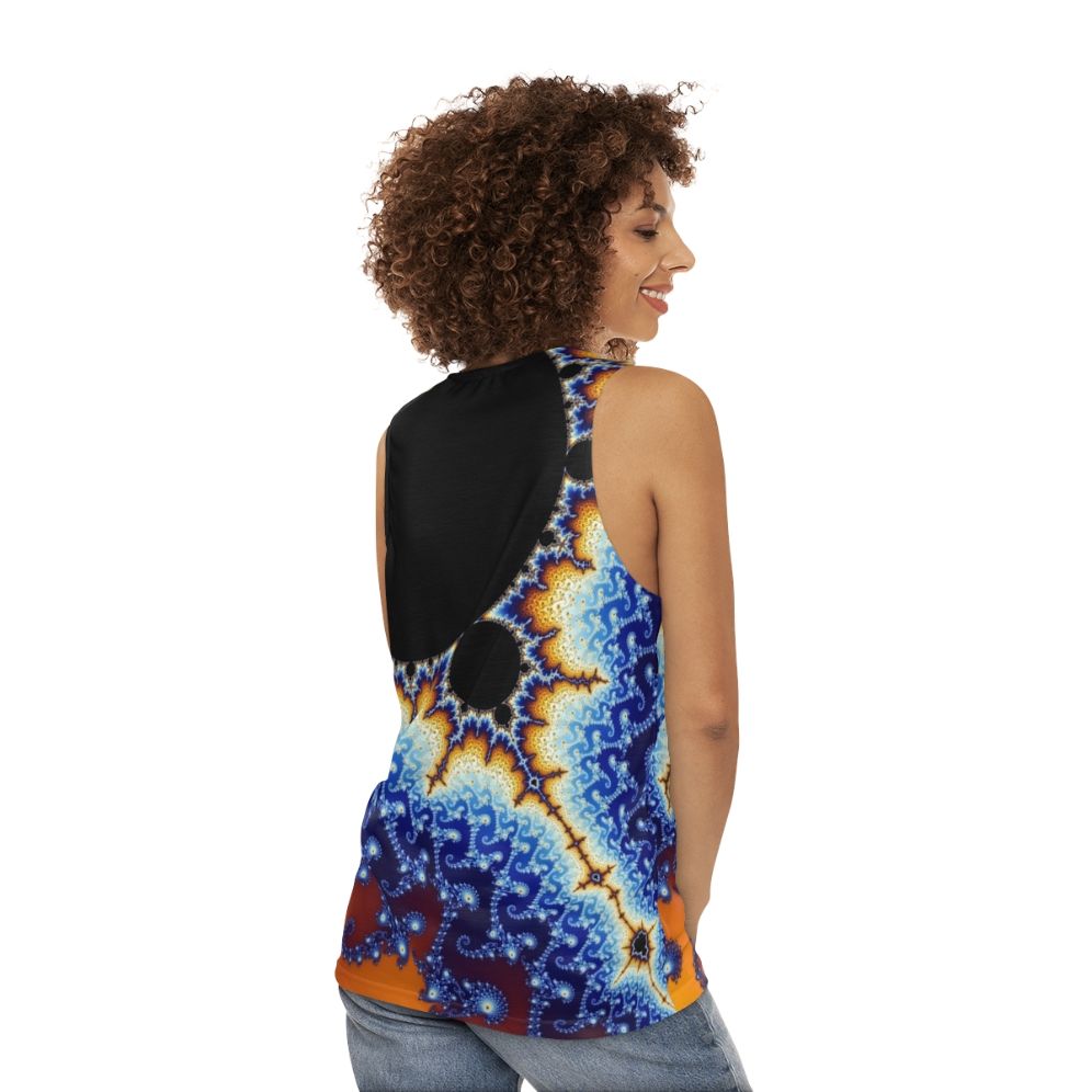 Mandelbrot set unisex tank top with vibrant geometric fractal design - women back