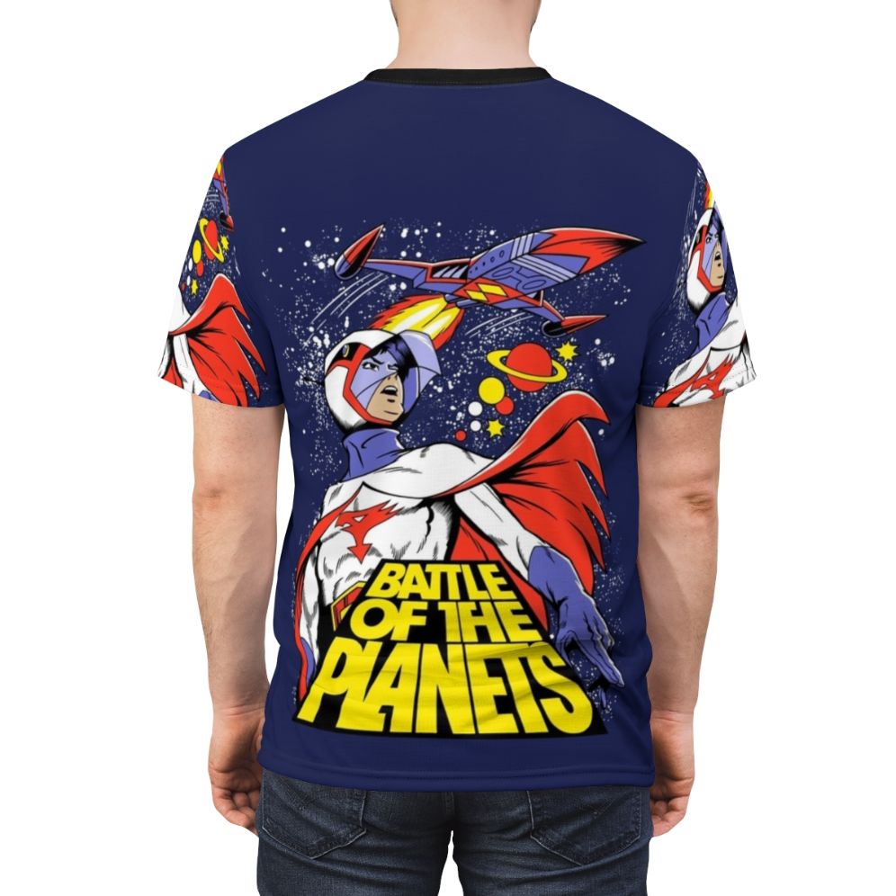 Battle of the Planets inspired custom graphic t-shirt design with colorful sci-fi cartoon illustration - men back