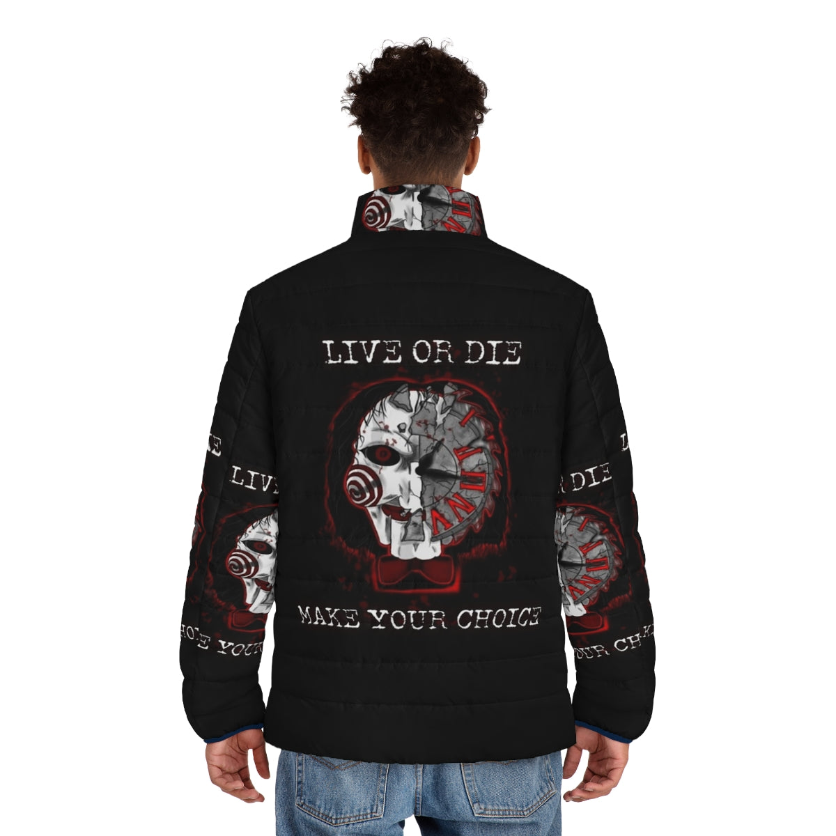 Jigsaw Saw horror fan art puffer jacket - men back