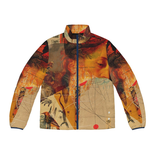 Transformations puffer jacket featuring surreal collage art inspired design